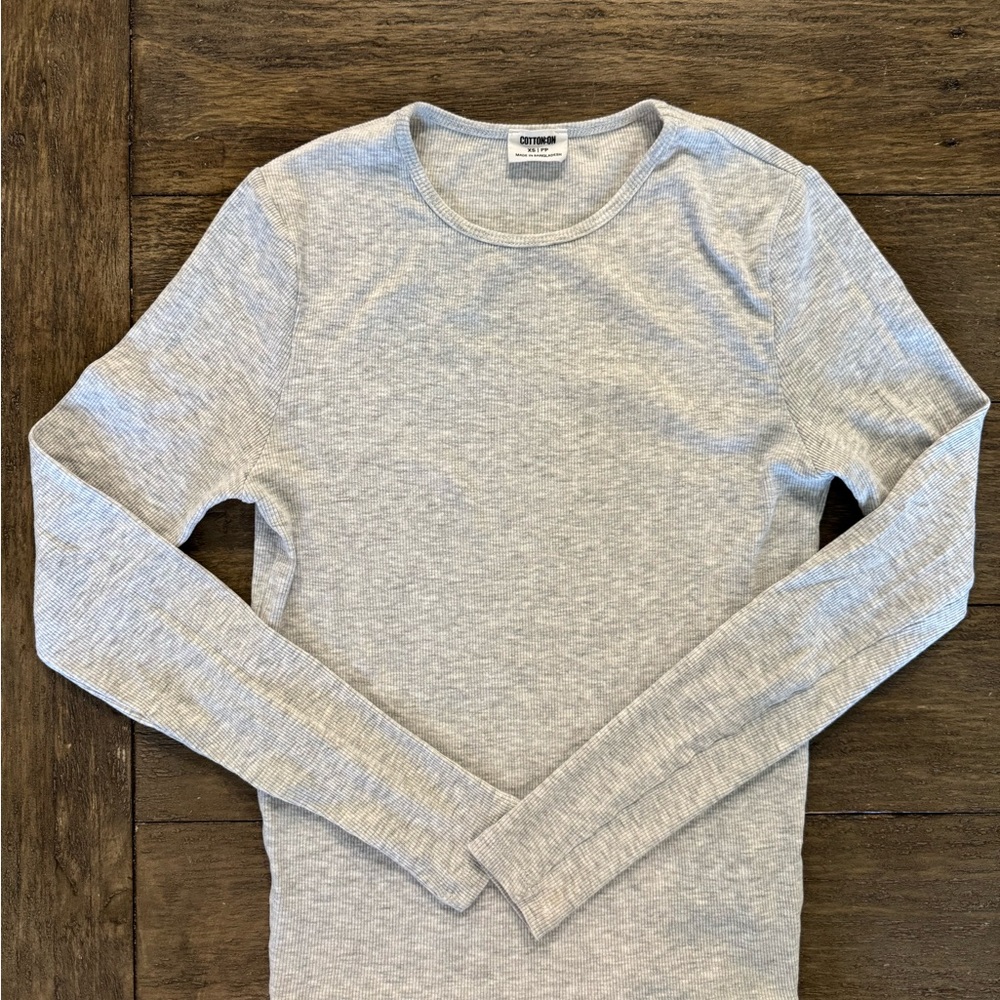 Cotton On Gray Long Sleeve Fitted Ribbed Tee